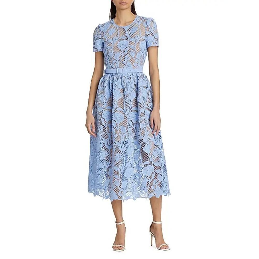 Self-Portrait Light Blue Lace Midi Dress